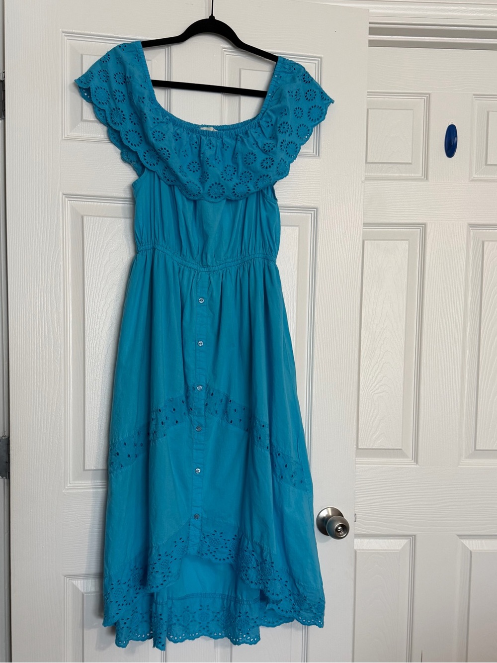 Women's Teal Eyelet Off-Shoulder Midi Dress